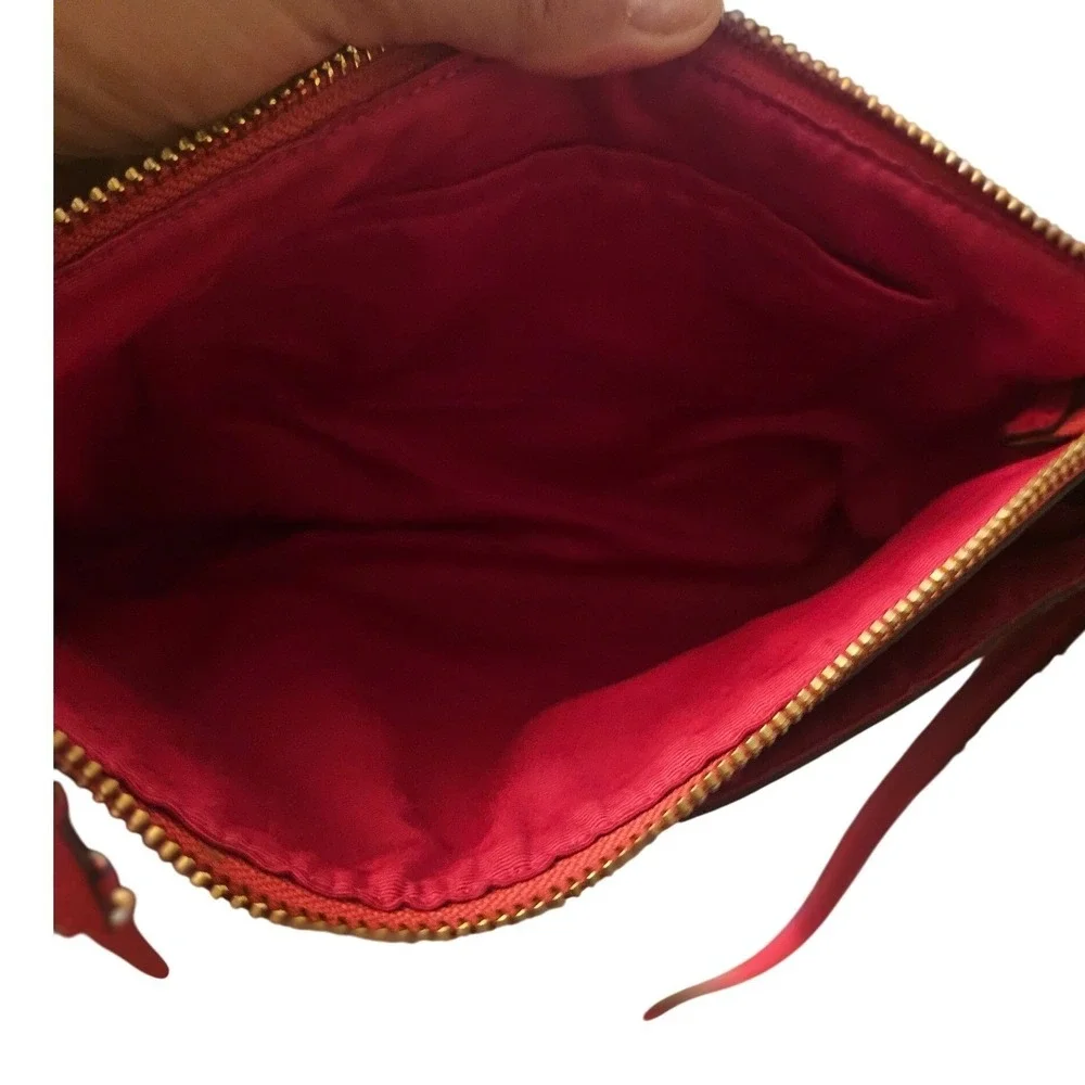 Coach Signature Monogram Crossbody‎ Bag Pink Leather Trim Gold Hardware Charms